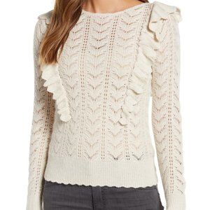 Rachel Parcel NWT beige oatmeal heather sweater with ruffles at the shoulder